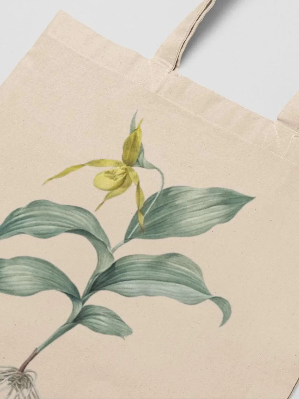 Yellow Lady's Slipper Orchid Vintage Floral Print Graphic Canvas Tote Bag